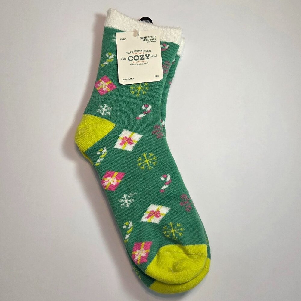 Cozy Green Socks, Christmas Double Layer Winter Socks Unisex Size 8–12.5, NWT